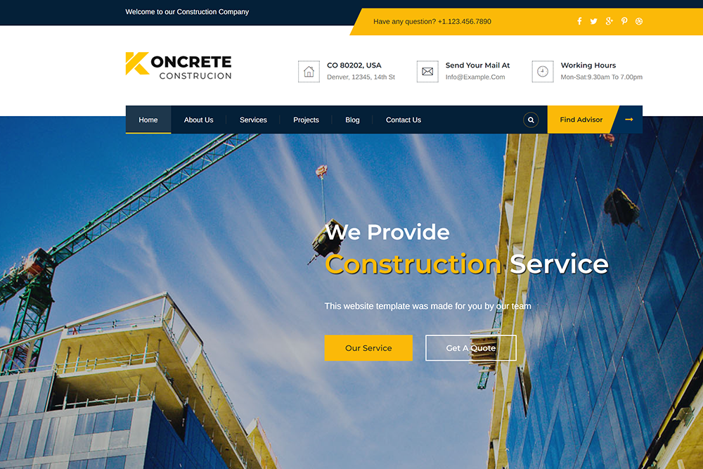 Website order Construction Company Koncrete