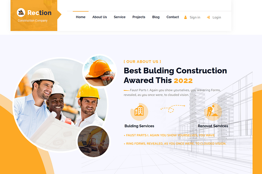 Ready site Rection - Construction company from Ufeta IT Studio