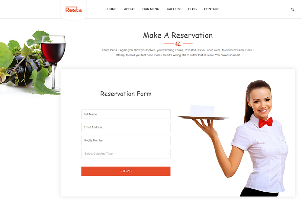 Ready site Restaurant Resta from Ufeta IT Studio